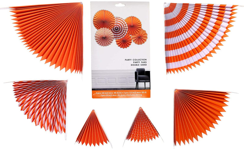 Paper Fans For Decoration Birthday Party Trend Party Fan For Wedding Birthday Showers - Orange And White (Pack Of 6)