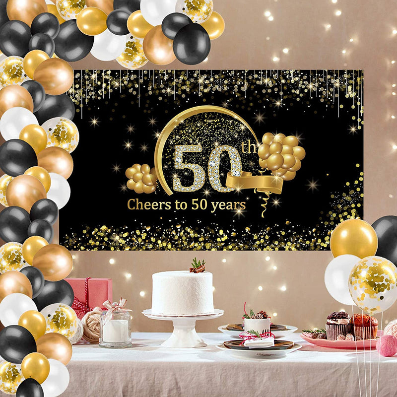 50th Birthday Party Decoration Kit Cheers to 50 Years Birthday Banner 50th  Hanging Swirls Black Gold Balloons Set for Men Women 50th Birthday Party  Decorations  Amazonin Home  Kitchen