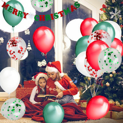Red & Green Confetti And Latex Balloons Christmas Party