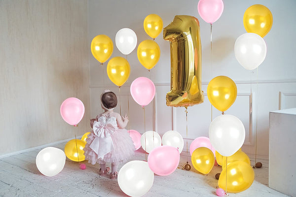 Metallic Pink Golden And White Thick Latex Balloon For Party