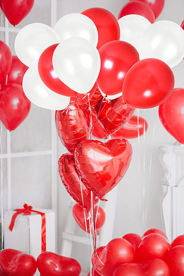 Red And White Latex Balloon Pack Of 50 For Birthday Parties, ,Anniversary Parties , Love Theme Parties