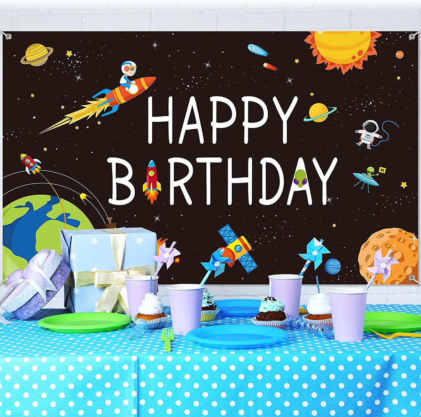 Space Theme Birthday Party Backdrop
