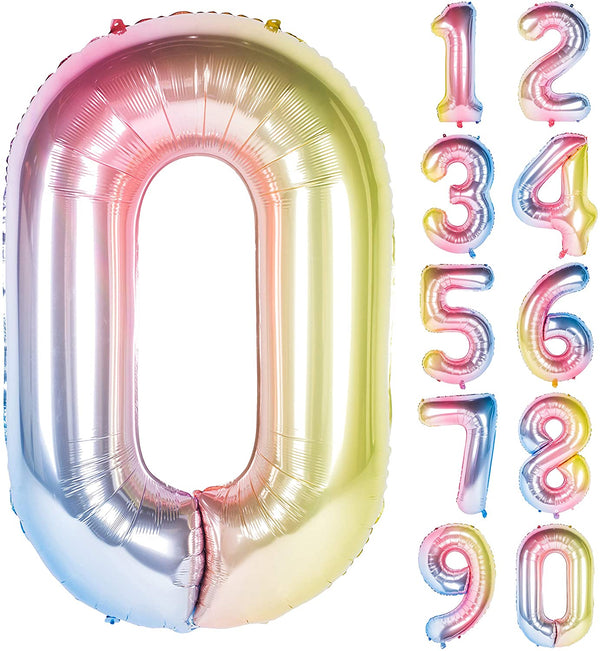 New 18 Inch Rainbow Digit Foil Birthday Party Balloons Number 0