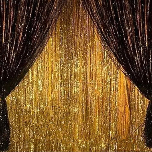 Black Gold Metallic Tinsel Foil Fringe Curtains party Decorations