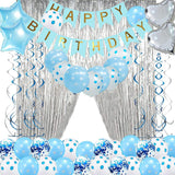 Blue Birthday Decorations | Happy Birthday Banner | Hanging Swirls| Party Balloons, Sweet Birthday Decoration Party Supplies For Boys, Men