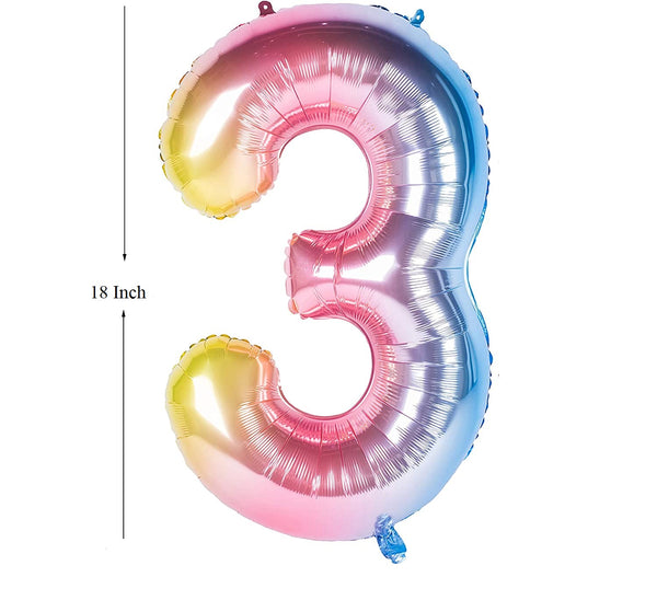 New 18 Inch Rainbow Digit Foil Birthday Party Balloons Number 3