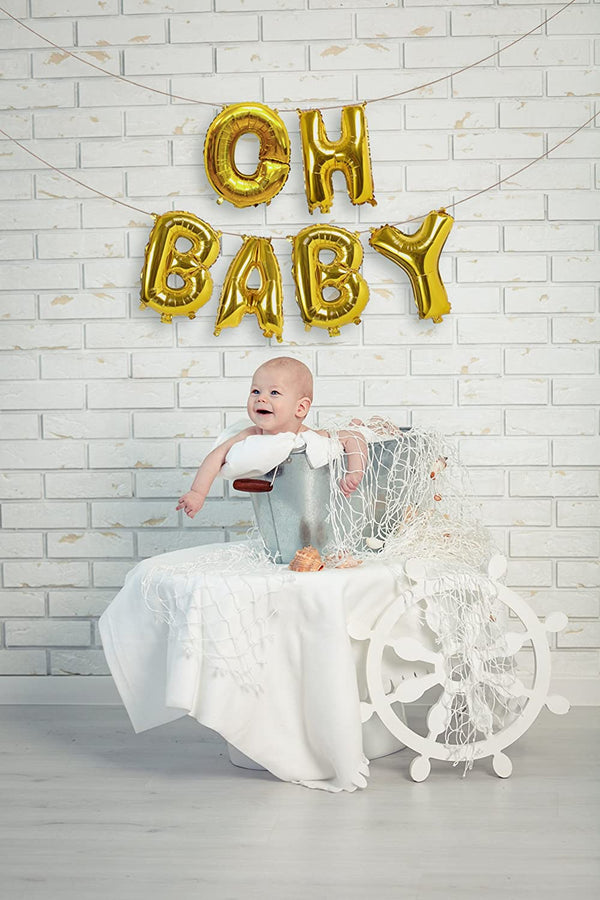 16 Inch Gold Letter Mylar "Oh Baby " Gold Banner For Baby Welcome , Birthday Party Decoration,Baby Shower