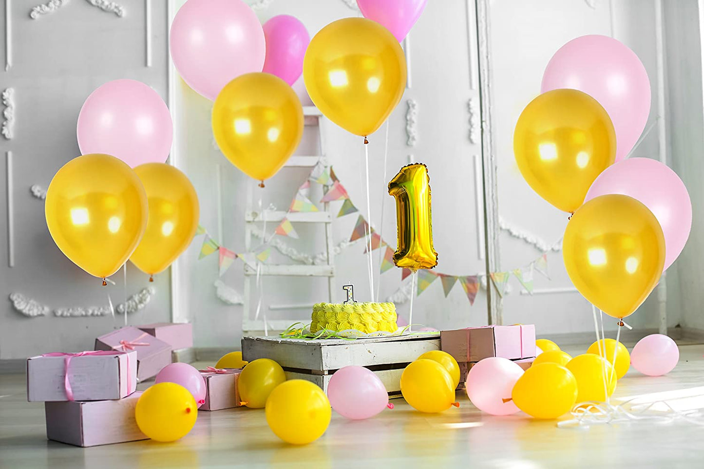Golden And Pink Balloons Latex Balloon For Birthday Party, Milestone Decorations, Princess Party