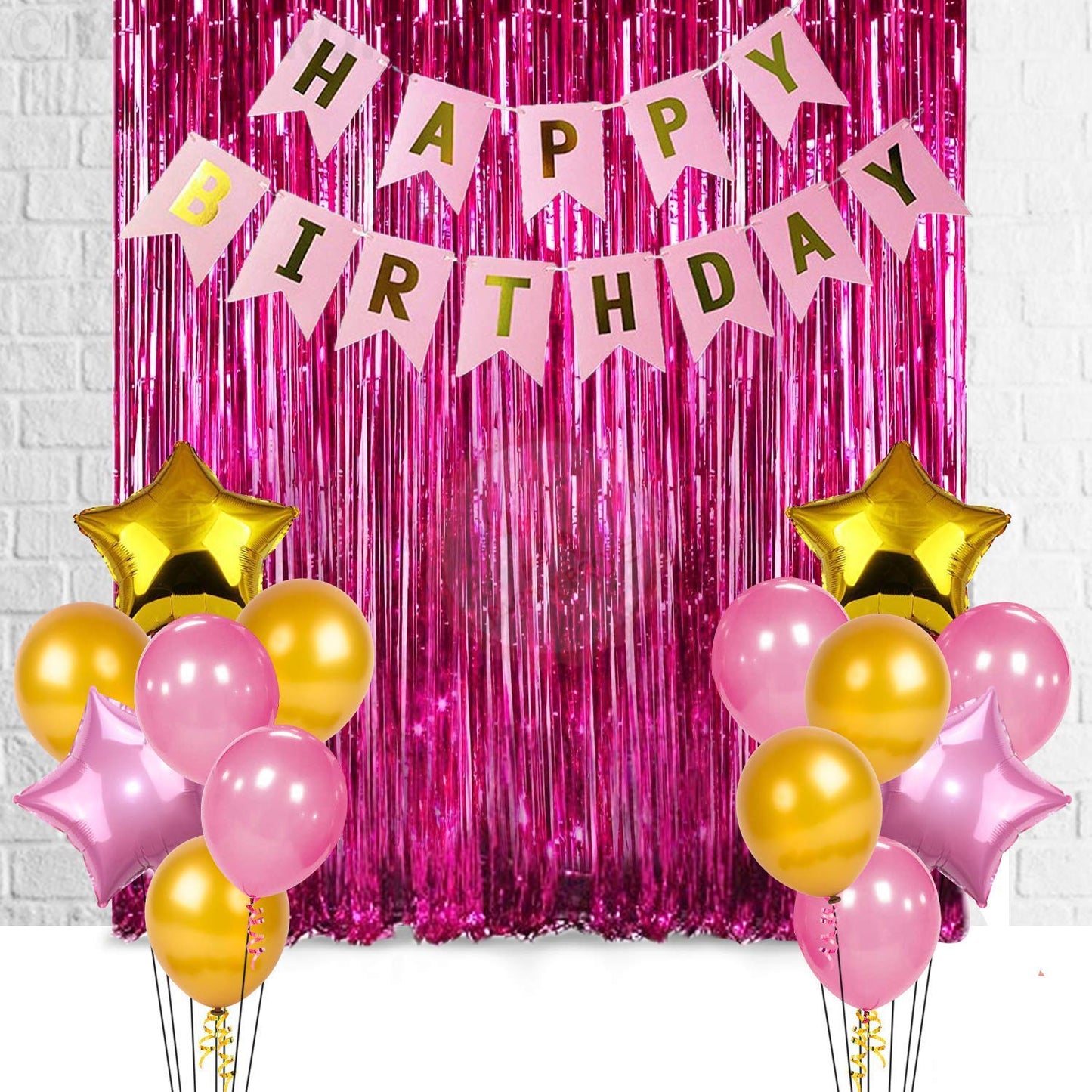 Happy Birthday Decoration Combo For Birthday Decoration For Girl Birthday, Party Supplies (Pink-Gold)