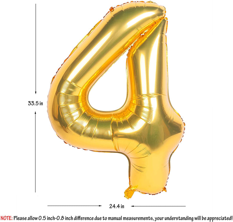 32 Inch Gold Digit Helium Foil Birthday Party Balloons Number 4