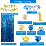 Blue And Gold First Happy Birthday Banner Decorations Combo- 59Pcs Set
