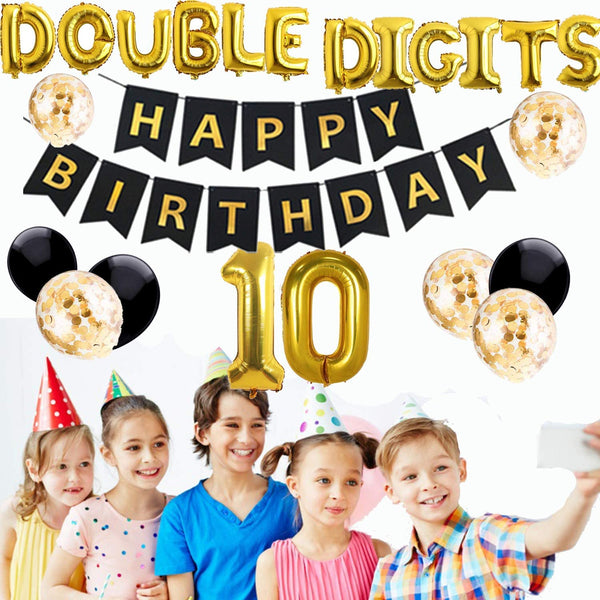 10Th Birthday Party Decorations Kit -Happy Birthday Banner With Number 10,Foil Balloons