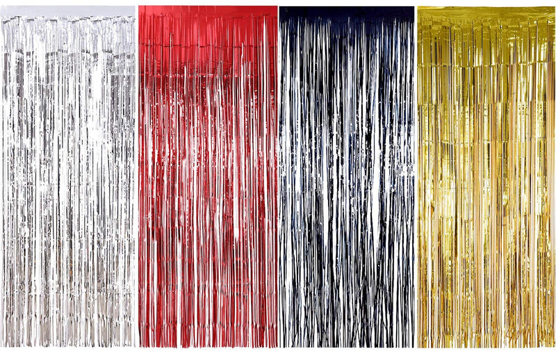 Red Black Gold Silver - 1 Each Metallic Tinsel Foil Fringe Curtains Party Decorations