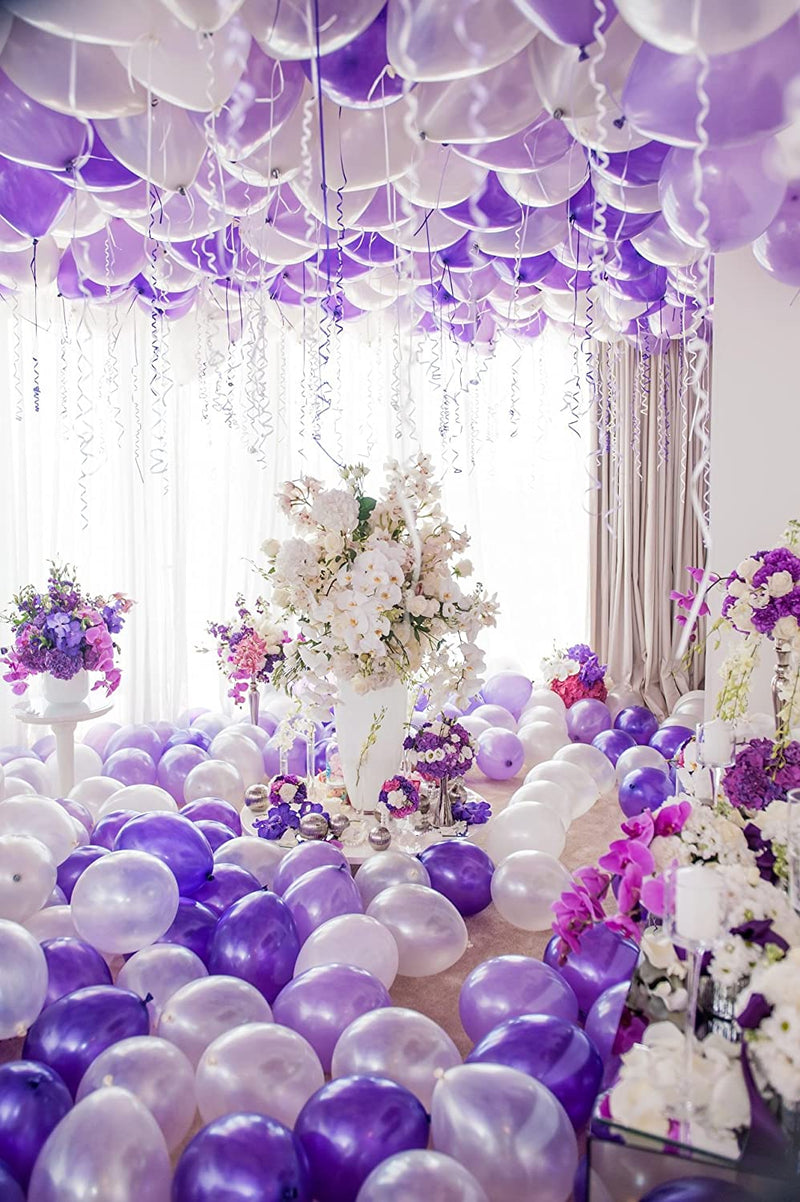 Metallic Balloons 9 Inch Thick White ,Light Purple And Dark Purple Latex Balloon Pack Of 50 For Birthday Parties