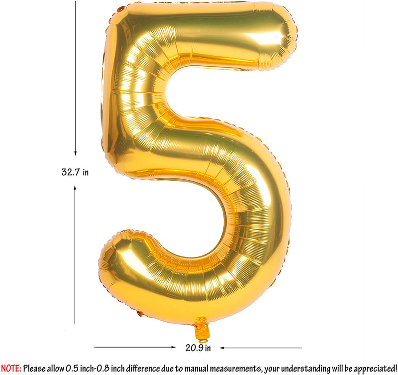 32 Inch Gold Digit Helium Foil Birthday Party Balloons Number 5