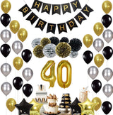 40th Birthday Party Golden and Black Decoration Kit