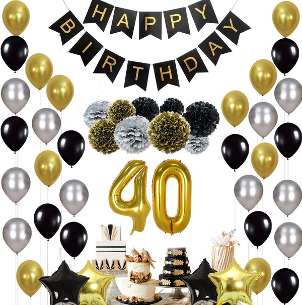 40th Birthday Party Golden and Black Decoration Kit