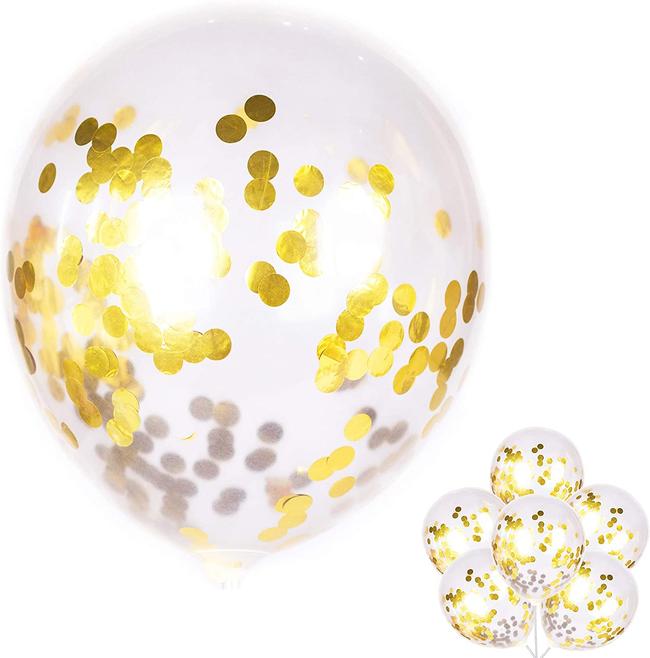 Gold Number 4 & Balloon Set - Large, 32 Inch | Gold Confetti Balloons, Pack Of 5