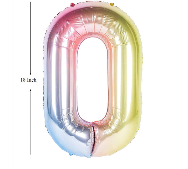 New 18 Inch Rainbow Digit Foil Birthday Party Balloons Number 0