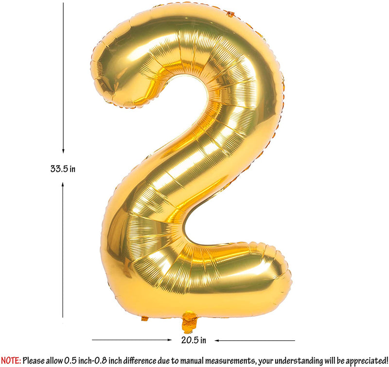 32 Inch Gold Digit Helium Foil Birthday Party Balloons Number 2