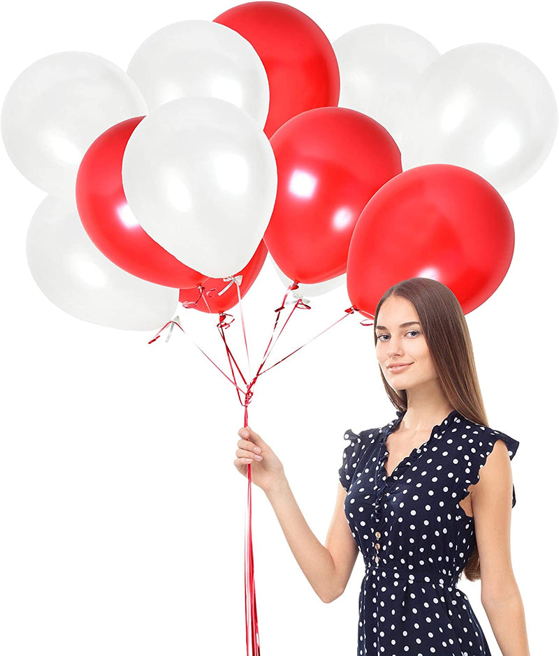 Red And White Latex Balloon Pack Of 50 For Birthday Parties, ,Anniversary Parties , Love Theme Parties