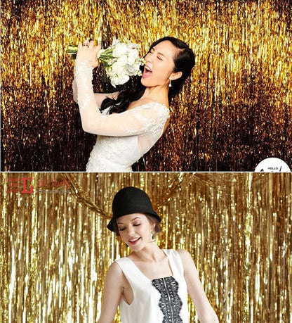 Gold Metallic Tinsel Foil Fringe Curtains