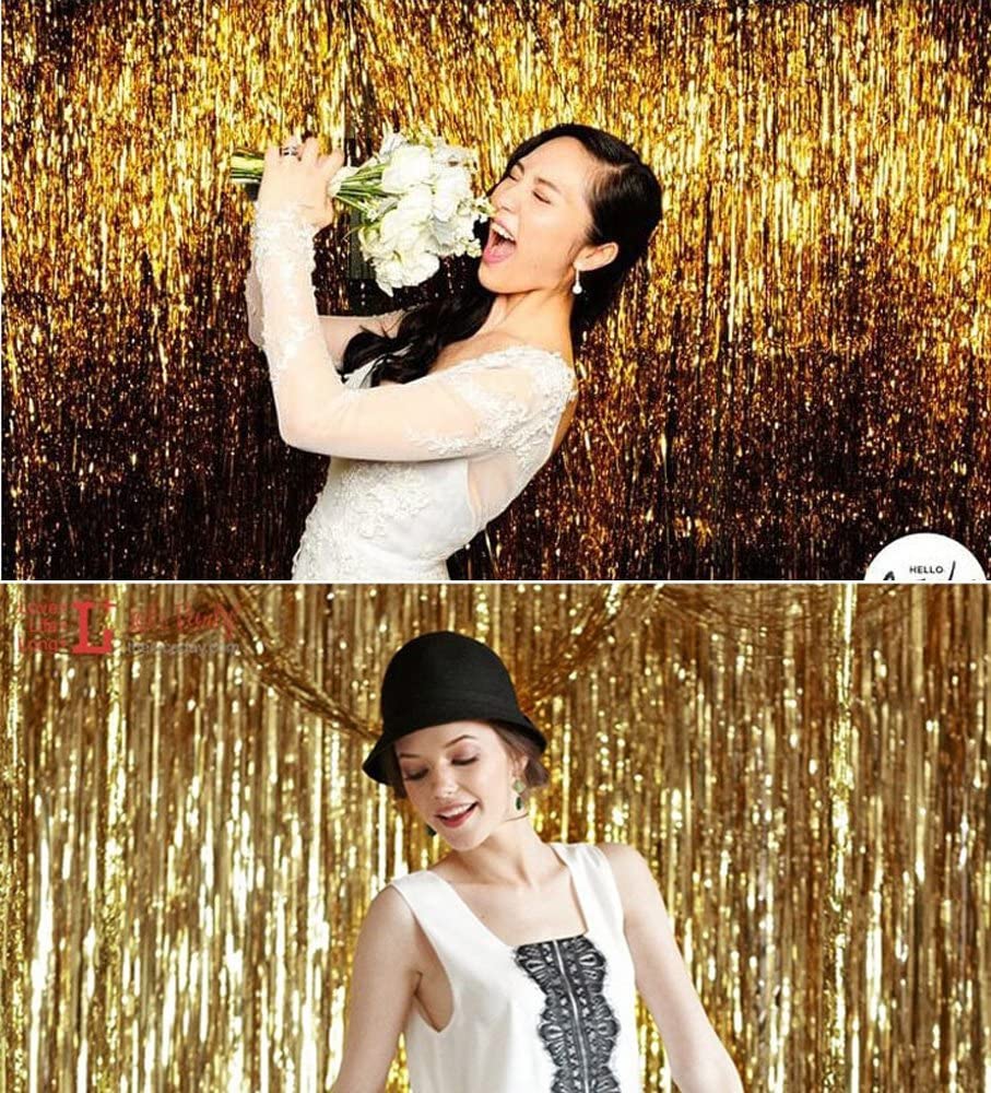 Gold Metallic Tinsel Foil Fringe Curtains for Birthday and Party Decorations