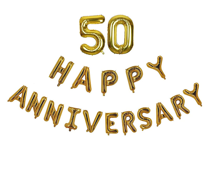 50th Anniversary Gold Foil Letters Balloons combo kit