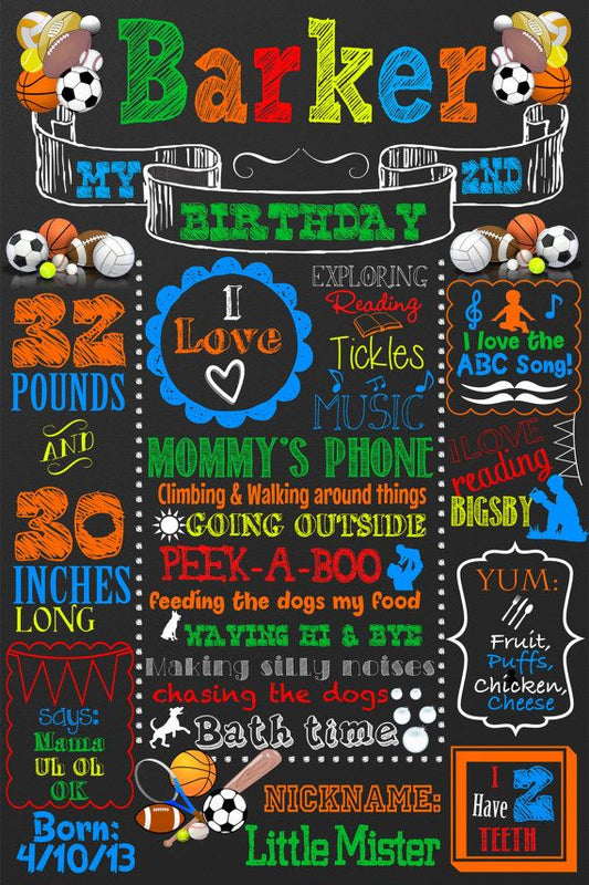 Sports Theme Customized Chalkboard/Milestone Board for Kids Birthday Party