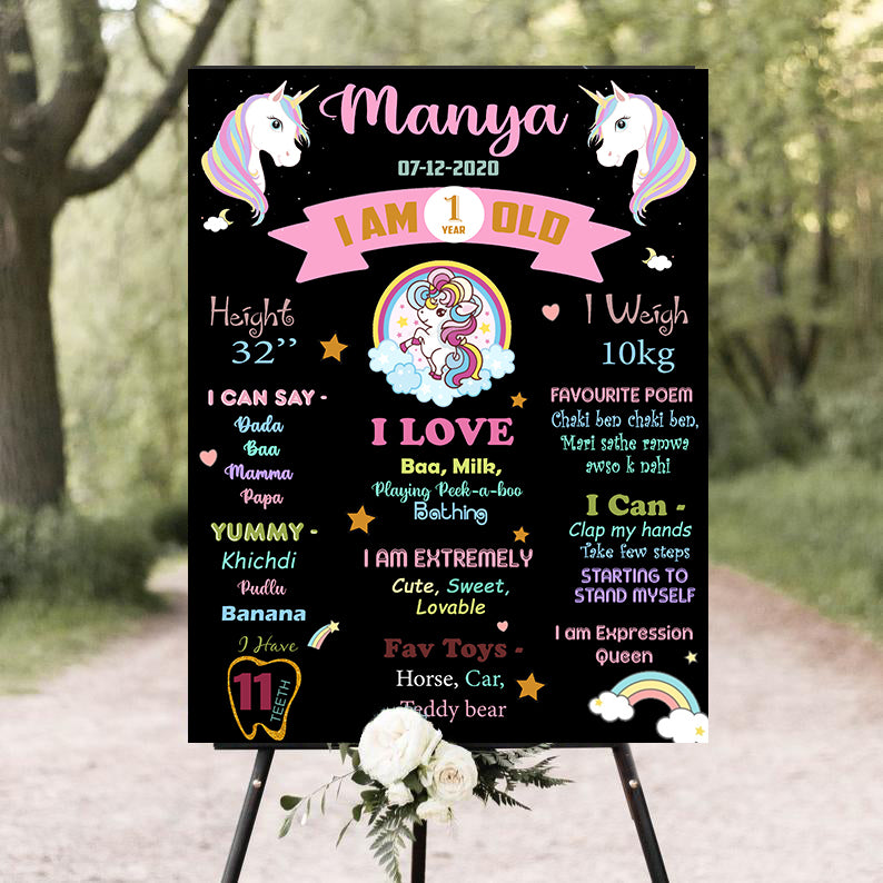 Unicorn Theme Customized Chalkboard/Milestone Board for Kids Birthday Party