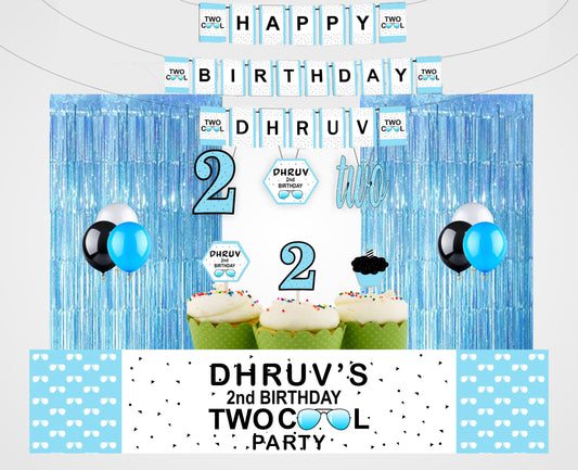 Two Cool Theme Birthday Complete Party Kit with Backdrop & Decorations