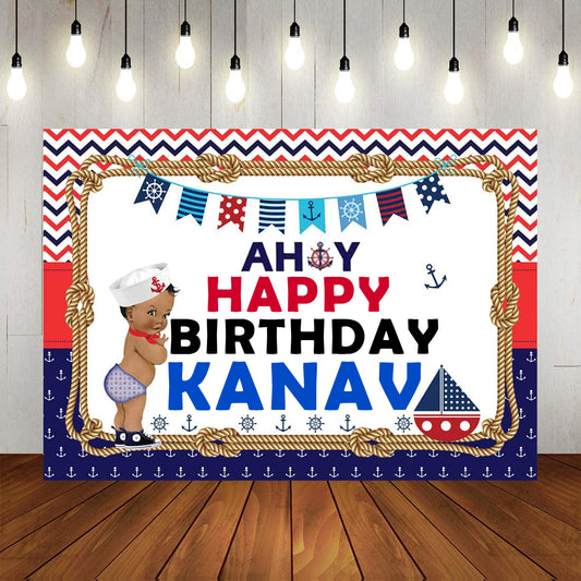 Nautical Ahoy Theme Birthday Party Backdrop 