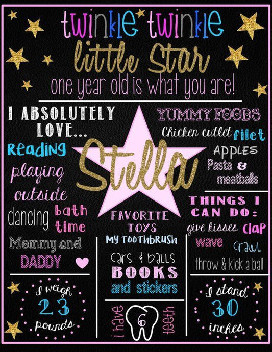 Twinkle Twinkle Little Star Theme Customized Chalkboard/Milestone Board for Kids Birthday Party