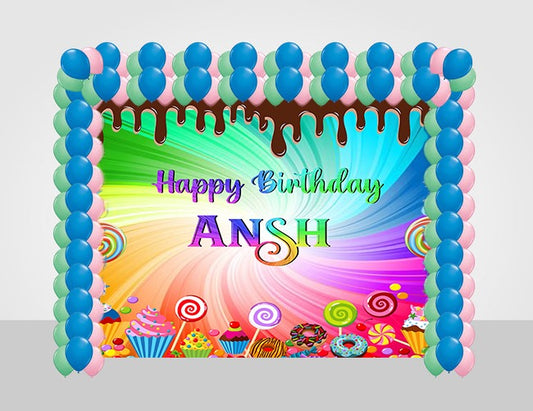 Candyland  Theme Party Decoration Kit with Backdrop & Balloons
