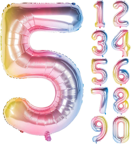 New 18 Inch Rainbow Digit Foil Birthday Party Balloons Number 5