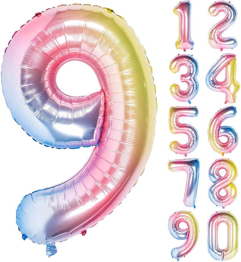 New 18 Inch Rainbow Digit Foil Birthday Party Balloons Number 9