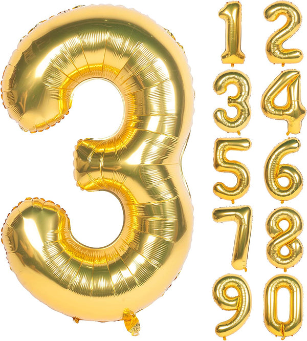 32 Inch Gold Digit Helium Foil Birthday Party Balloons Number 3