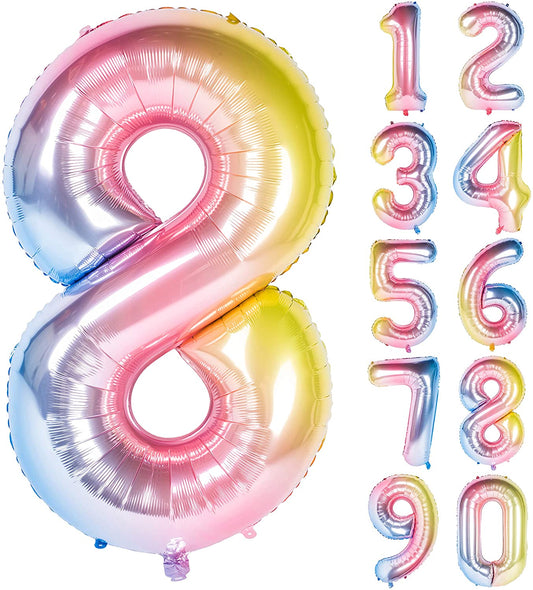 New 18 Inch Rainbow Digit Foil Birthday Party Balloons Number 8