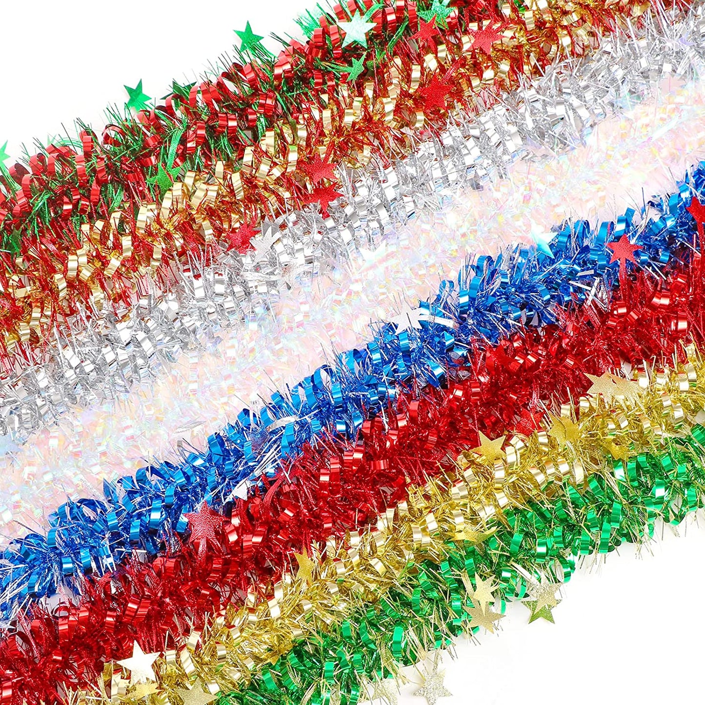 Artificial Christmas Tinsel Garland, Shiny Five Pointed Star Shaped Christmas Tree Garland Decoration, for  Xmas