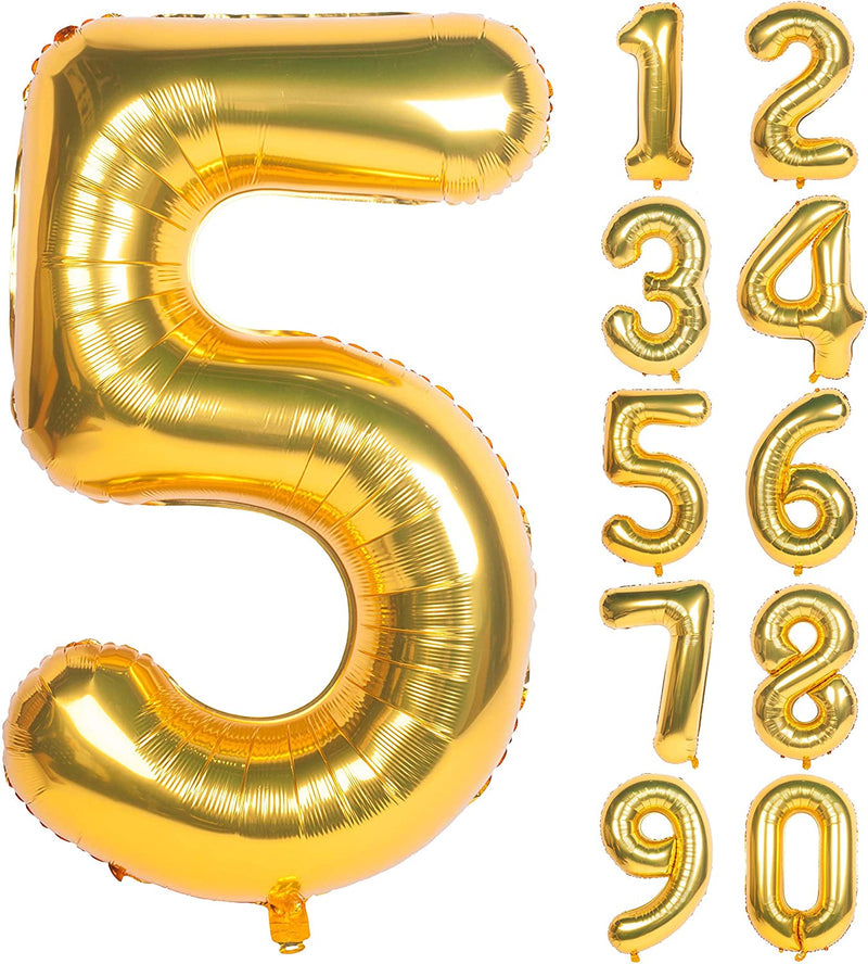 Gold Digit Foil Birthday Party Balloon Number 5