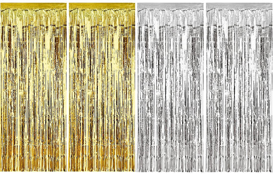 Gold Silver Metallic Tinsel Foil Fringe Curtains Party Decorations