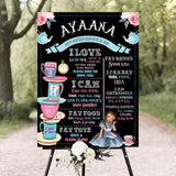 Alice Wonderland Theme Customized Chalkboard/Milestone Board for Kids Birthday Party