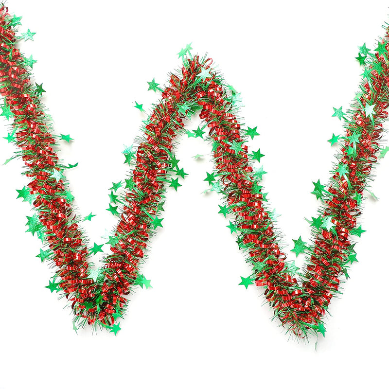Artificial Christmas Tinsel Garland, Shiny Five Pointed Star Shaped Christmas Tree Garland Decoration, for  Xmas