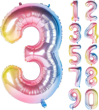 New 18 Inch Rainbow Digit Foil Birthday Party Balloons Number 3