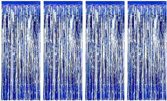 Blue Metallic Tinsel Foil Fringe Curtains Party Decorations