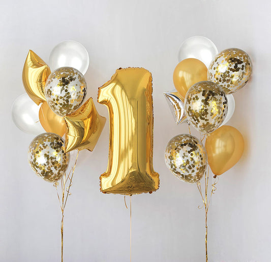 Metallic Gold And White Balloons And 12 Inch Gold Confetti Balloon