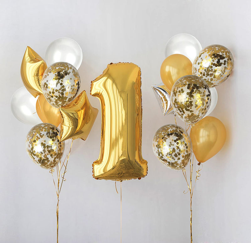 Metallic Gold And White Balloons And 12 Inch Gold Confetti Balloon