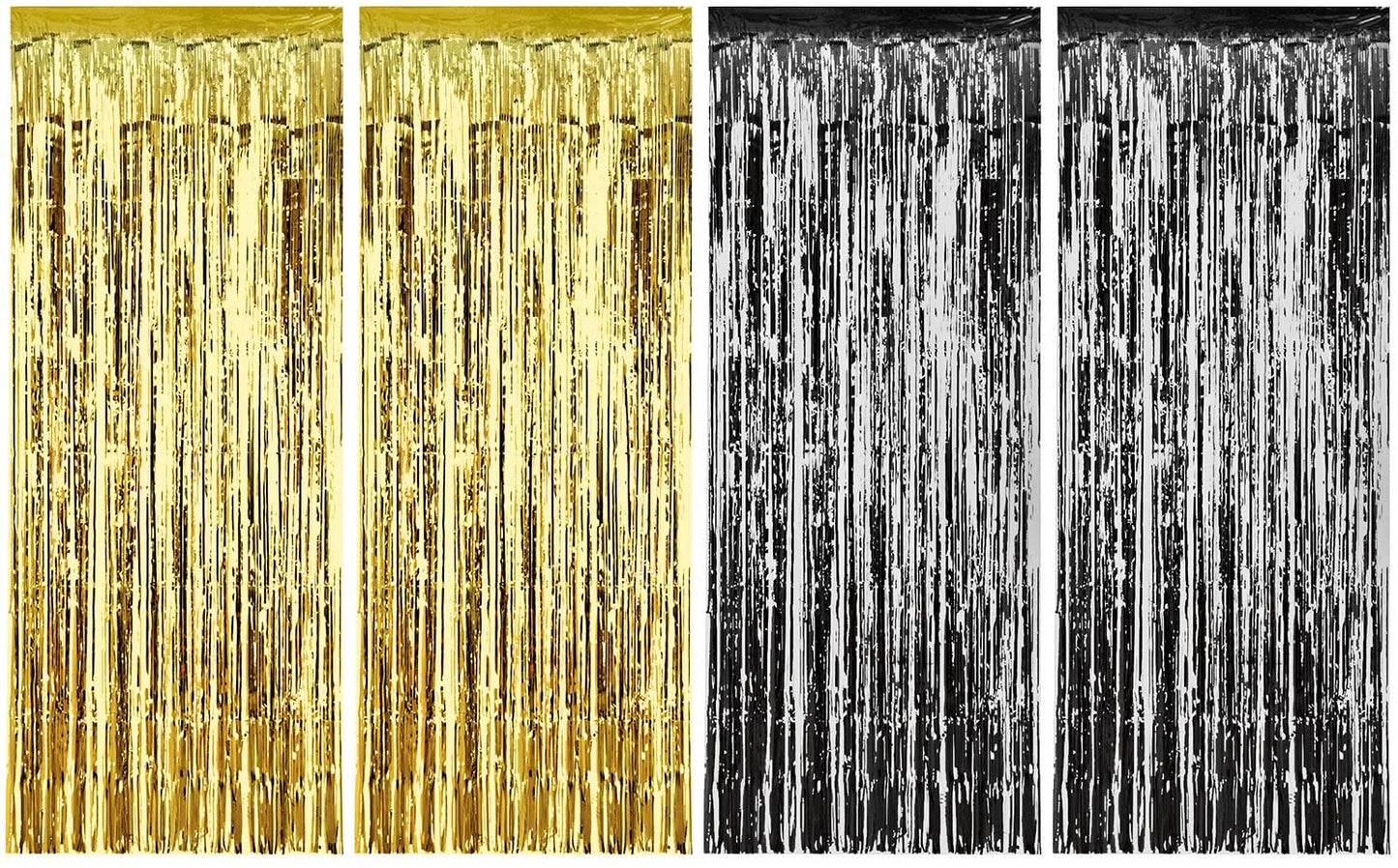 Black Gold Metallic Tinsel Foil Fringe CurtainsParty Decorations