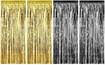 Black Gold Metallic Tinsel Foil Fringe CurtainsParty Decorations