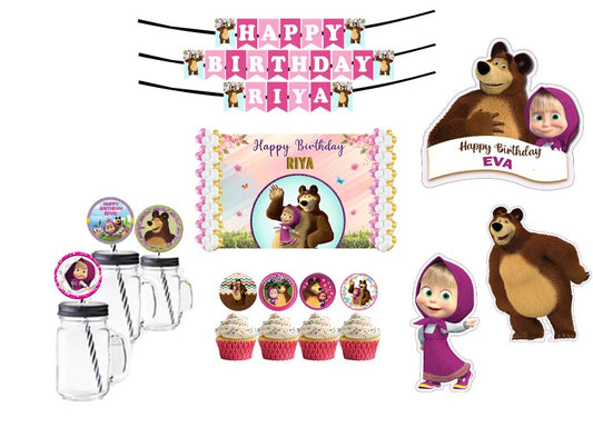 Masha and the Bear Birthday Party Combo Kit with Backdrop & Decorations